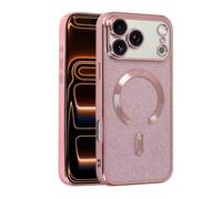Haotermai Magnetic Glitter Case for iPhone 17 Pro Max, Bling Clear Shockproof Cover with Camera Protector, Soft Slim TPU Protective Phone Case for Women Girls-Pink