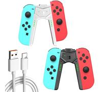 Haotianchi Joy-Con Charging Grip 2PCS for Switch/OLED, 6.6ft USB-C Cable & Dual Charger - Play While Charging, Shaped Ergonomic Handle with | Black(black and White)