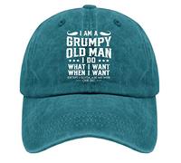 HAOTIEN Baseball Caps I Am a Grumpy Old Man I Do What I Want When I Want Baseball Cap for Men Graphic Hat Adjustable Cyan Blue
