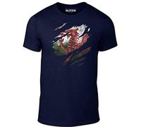 HAOTIEN Men's Torn Wales Flag Tshirt Welsh Rugby Gift Navy Blue