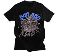 HAOTIEN Vintage Printing Sp5der Angel Number T Shirt Men Spider Web Pattern Men T Shirt Top Tees Black
