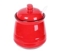 HAOTOP Porcelain Salt Bowl with Lid and Spoon,Ceramic Sugar Bowl 12oz (Red)