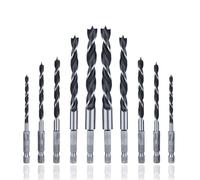 HaoTrade 10Pcs 1/4" Twist Drill Bits Set, Wood Drill Bits Set, HSS Brad Point Drill Bits, Woodworking Dowel Drilling Set Wooden Drills for Woodworking DIY Lover Carpenter, 4mm/ 5mm/ 6mm/ 8mm/ 10mm