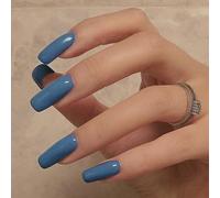 HaoTrade 24PCS False Nails Medium Blue French Press on Nails Tapered full coverage glossy false Nails Acrylic Full Cover Fake Nails Women Girls Accessories