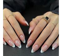 HaoTrade 24Pcs French Tip False Nail, Press On Nails, Short Salon Full Cover Stick on Nails Almond Oval Acrylic False Nail Reusable Semi-Transparent Glue On Fake Nail for Women, Naked White