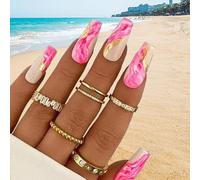 HaoTrade 24Pcs Square Long False Nails, Pink Halo Dye French Tip Press on Nail, Acrylic Removable Full Cover Stick on Nails, French Fake Nail for Women Girls Nail Art in 12 Sizes