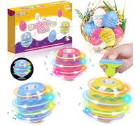 HaoVrisn Easter Gifts for Kids Aged 3 4 5 6 7 8 9 10 Year Old, 6 PCS Easter Spinning Eggs, Colouring Toys with Lights & Music, Easter Baskets for Kids, Small Easter Gifts