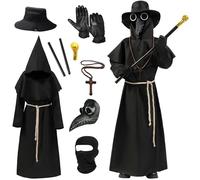 HaoVrisn Plague Doctor Halloween Costume for Kids, Scary Halloween Costumes Boys set with Plague Doctor Mask, Black Robe & 7 Classic Accessories- Perfect for Trick-Or-Treat, Carnival and Cosplay