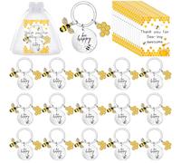 HAOWANWW 15 Set Bee Employee Appreciation Gifts Bee Inspirational Keyring Gift Bulk B-ee Charm Honey Key Ring B-eeing Happy Keychain with Thank You Card Bag for Teacher Nurse Staff