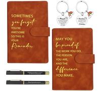HAOWANWW 2 Set Inspirational A5 Leather Notebook Pen Keyring Journal Notebook Bulk Employee Teacher Appreciation Gift Friendship Leaving New Job Gift for Colleagues Women Men Coworker Nurse(Brown)