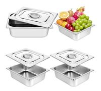 HAOWANWW 3Set Stainless Steel Gastronorm Container 1/2 Food Pan 100,240,300 mm Deep with Lid,6L Stainless Steel Squar Chafing Dish Buffet Set Serving Utensils for Catering(100mm Deep with Lid)