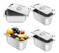 HAOWANWW 3Set Stainless Steel Gastronorm Container 1/3 Food Pan 150,150,300 mm Deep with Lid,5.3L Stainless Steel Squar Chafing Dish Buffet Set Serving Utensils (150mm Deep with Lid)