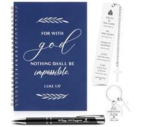 HAOWANWW 4Sets Christian Religious Gift with Christian Spiral Notebook Journal Inspirational Bible Verse Ballpoint Pen Keychain Religious Scripture Bookmarks for Women Men Sunday School Church