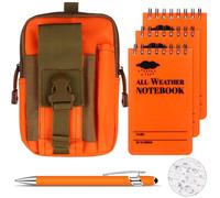 HAOWANWW 5 Pcs Waterproof Notepad Pen Set Waterproof Notebook Mini Spiral Notebook All Weather Stone Paper Notebook Orange Cover Pocket Notepad Tactical Steno Pad with Grid for Outdoor Activity Record