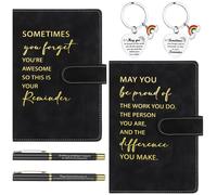 HAOWANWW 6 Pcs Employee Appreciation Gift A5 Black Leather Notebook Pen Keyring Set Inspirational Personalised Stationery Gifts Journal Notebook Bulk New Job Gifts for Men Women Coworker Teacher