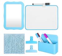 HAOWANWW 6 Pcs Magnetic Locker Mirror Set Locker Accessories Kit School Locker Decorations Back to School Essentials with Mirror Whiteboard Pen Holder Clip Pen Rug for Office School Gym Locker (Blue)
