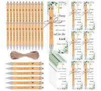 HAOWANWW 60Pcs/30 Bible Gifts Set Bible Pens Christian Bamboo Pen Christian Gift Set Bulk Gifts for Staff Appreciation 30 Wooden Bamboo Pen 30 Inspirational Scripture Quote Cards 10m Twine
