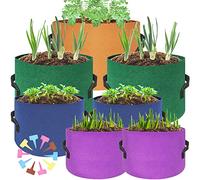 HAOWIN 7-Pack Colorful Plant Grow Bags, Thickest Fabric Pots 10 Gallon 7 Gallon 5 Gallon 3 Gallon Variety Size Pack, Plant Labels Included Potato Growing Bags