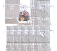Haowul 10pcs Drawstring Burlap Bags Lace Bow Decorated Gift Bags Jute Organza Gift Bags for Party Wedding