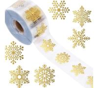 Haowul 500pcs Gold Foil Snowflake Stickers Roll Clear Holographic Christmas Label Round Self Adhesive for Xmas Winter Envelopes Present Decor