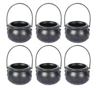Haowul 6pcs Mini Black Witch Cauldron,Novelty Cauldron Kettles Cups Plastic Mini Black Witch Cauldron Novelty Candy Holder for Halloween, St Patrick's Day Party