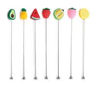 Haowul 7 Pcs Cocktail Stirrers for Drinks Reusable Coffee Stirrers, Cute Fruit Stirring Sticks Stainless Steel Swizzle Sticks for Coffee Bar