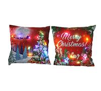 Haowul Christmas Cushion Cover 45x45 Led Light Christmas Decorations for Home Santa Claus Printed Christmas Pillow Case