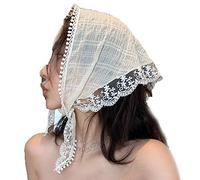 Haowul Lace Triangle Head Scarf Elegant Head Covering Summer Sweet Girls Silk Scarf Fashion Hair Bandanas for Women Girls Head Decor