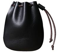 Haowul Leather Drawstring Pouch, Coin Bag Mini Change Holder Wallet Case Organizer Purse for Men Women Black