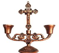 Haowul Metal Candle Holder, Catholic Crucifix Cross 2-arms Candle Stand Antique Candle Stick Holder Candlestick Chic Decor for Wedding Decoration