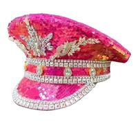 Haowul Multicolor Buning Man Sequin Burning Pink Military Sergeant Hat Rhinestone Festival Party Hat