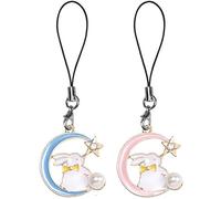Haowul Phone Charm, 2 Pcs Cute Moon Star Rabbit Pearl Pendant Cell Phone Straps Charm Keychain Strap for Car Key Purse Phone Decoration