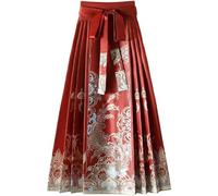 Haowul Women Horse Face Skirt Seft Tie Print Elegant Vintage Long Swing Maxi Pleated Skirts Chinese Traditional Hanfu Mamianqun