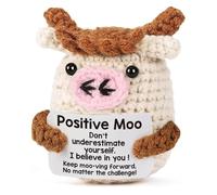 HAOXIZI Mini Funny Positive Crochet Cow Gifts, Plush Toy With Encouraging Card, Emotional Support Moo, Positive Moo, Good Luck Gifts with Cards, for Her, Him, Friend, Colleague, Teacher