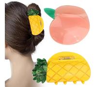 Haoyaru Pack of 2 Fruit Shape Hair Clips (Pineapple + Peach) for Women Girls, Strong Styling Hair Clip, Hair Clip, Ponytail Fixation Decoration, Hair Accessories