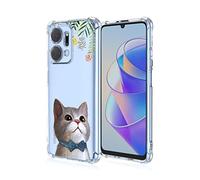 HAOYE Case for Honor X7a, [Fresh Color Painting Style] Transparent Back Shockproof Flexible Slim Soft Silicone Rubber TPU Bumper Cover Case, Gentleman cat
