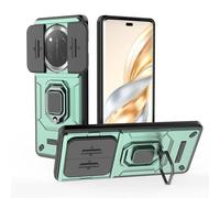 HAOYE Case for Huawei Honor Magic 7 Lite / Magic7 Lite, Double Layer Silicone TPU + Hard PC Cover, Shockproof Case Sliding Camera Cover with and Ring Holder Kickstand. Green