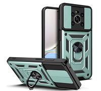 HAOYE Case for Huawei Honor X9 / Magic 4 Lite (Magic4 Lite) 5G, Shockproof Cover with Ring Holder Kickstand and Sliding Camera Cover, Double Layer Silicone TPU + Hard PC Case. Green