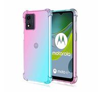 HAOYE Case for Motorola Moto E13, Gradient Color Ultra-Slim Crystal Clear Anti Smudge Silicone Soft Shockproof TPU Protection Bumper Phone Cover Shell (Pink/Green)