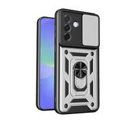 HAOYE Case for Samsung Galaxy A57 5G, Shockproof Cover with Ring Holder Kickstand and Sliding Camera Cover, Double Layer Silicone TPU + Hard PC Case. Silver