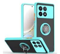 HAOYE Case for Xiaomi Poco F6 Pro 5G, Translucent Heavy Duty Shockproof Cover with Ring Holder Kickstand, Double Layer Silicone TPU + Hard PC Case. Sky Blue