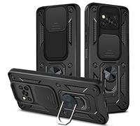 HAOYE Case for Xiaomi POCO X3 / X3 NFC / X3 PRO, Shockproof Cover with Ring Holder Kickstand and Sliding Camera Cover, Double Layer Silicone TPU + Hard PC Case. Black