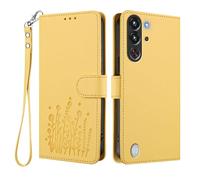 HAOYE Floral Leather Case for Blackview Wave 8/Blackview Wave 8C, Multi-Pocket Wallet Cover with Magnetic Buckle Shell, Foldable Stand & Shockproof TPU Bumper - Yellow