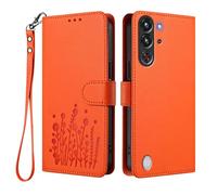 HAOYE Floral Leather Case for Blackview Wave 8/Blackview Wave 8C, Multi-Pocket Wallet Cover with Magnetic Buckle Shell, Foldable Stand & Shockproof TPU Bumper - Orange