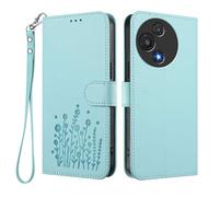 HAOYE Floral Leather Case for TCL 60R 5G, Multi-Pocket Wallet Cover with Magnetic Buckle Shell, Foldable Stand & Shockproof TPU Bumper - Light Green