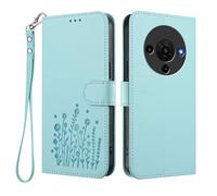 HAOYE Floral Leather Case for ZTE Blade A76 5G, Multi-Pocket Wallet Cover with Magnetic Buckle Shell, Foldable Stand & Shockproof TPU Bumper - Light Green