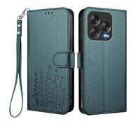 HAOYE Floral Leather Case for ZTE Blade V70 Vita, Multi-Pocket Wallet Cover with Magnetic Buckle Shell, Foldable Stand & Shockproof TPU Bumper - Dark Green