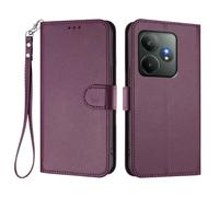 HAOYE Leather Case for Realme GT 6 / Realme GT 6T with Wallet Cover - Magnetic Shell, Card Slots& Hand Strap, and Stand Bumper for Full Protection - Dark Purple
