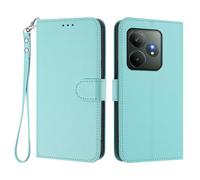 HAOYE Leather Case for Realme GT 6 / Realme GT 6T with Wallet Cover - Magnetic Shell, Card Slots& Hand Strap, and Stand Bumper for Full Protection - Light Green