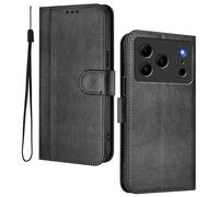 HAOYE Leather Wallet Case for Doogee Note 56 - Flip Cover Folding Shockproof Magnetic Suction Stand Function & Card Slot | Retro Shell - Black